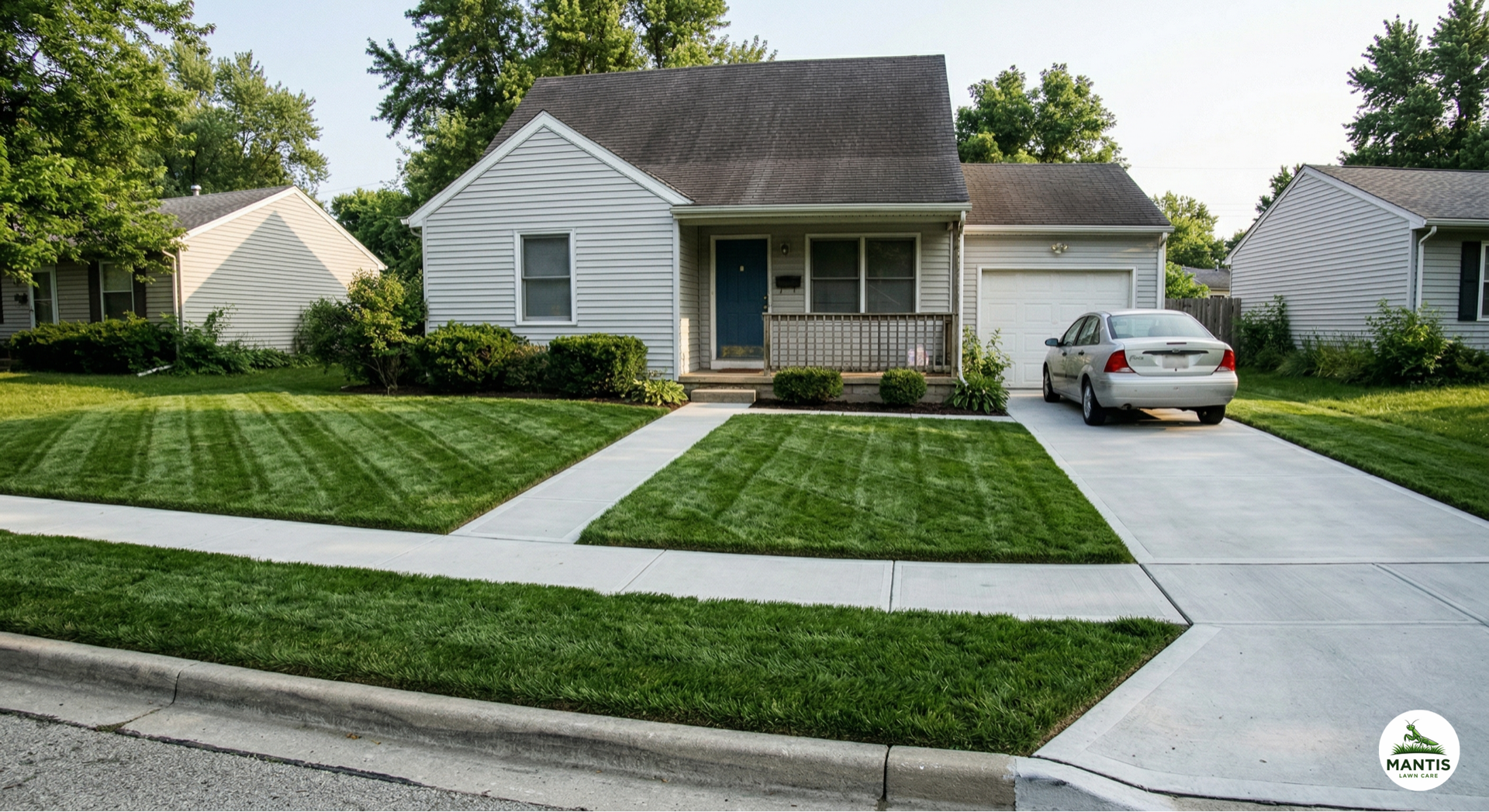 Cleanly mowed and striped backyard after service