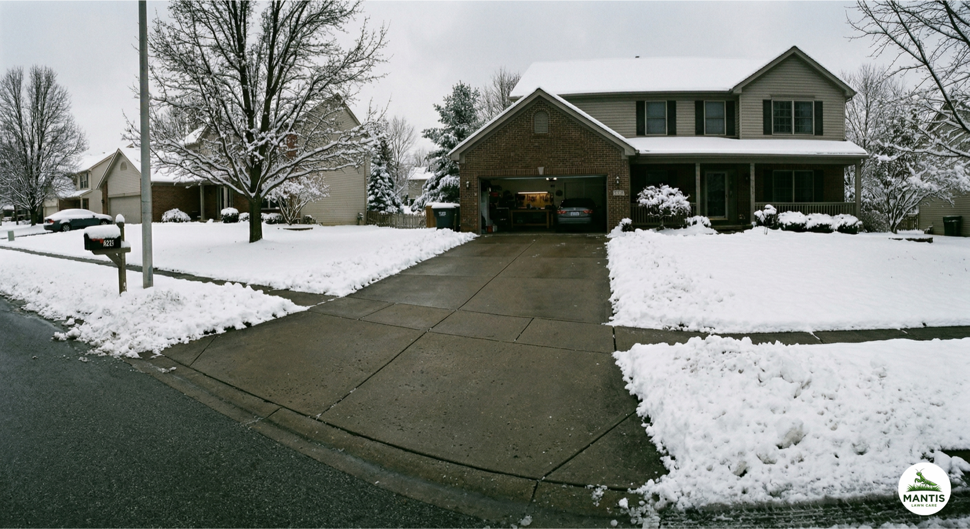 Completely cleared driveway after snow plowing