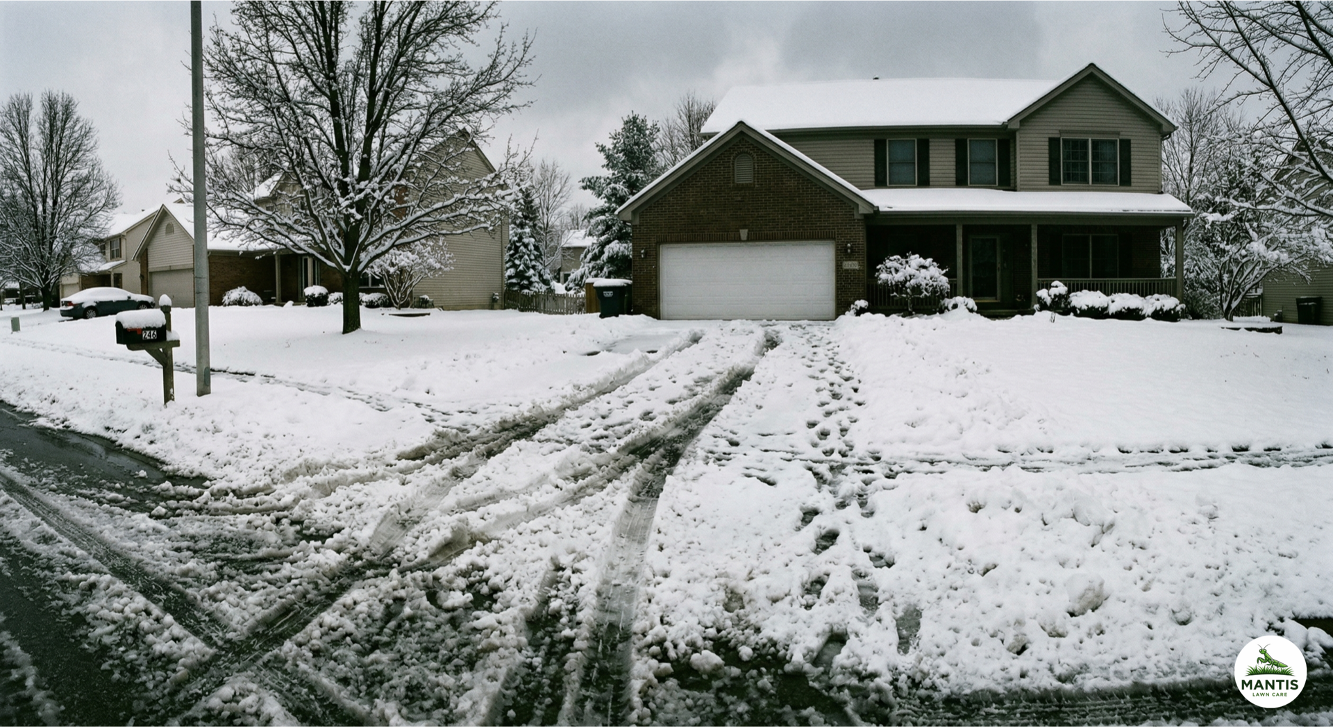 Driveway buried in snow before plowing