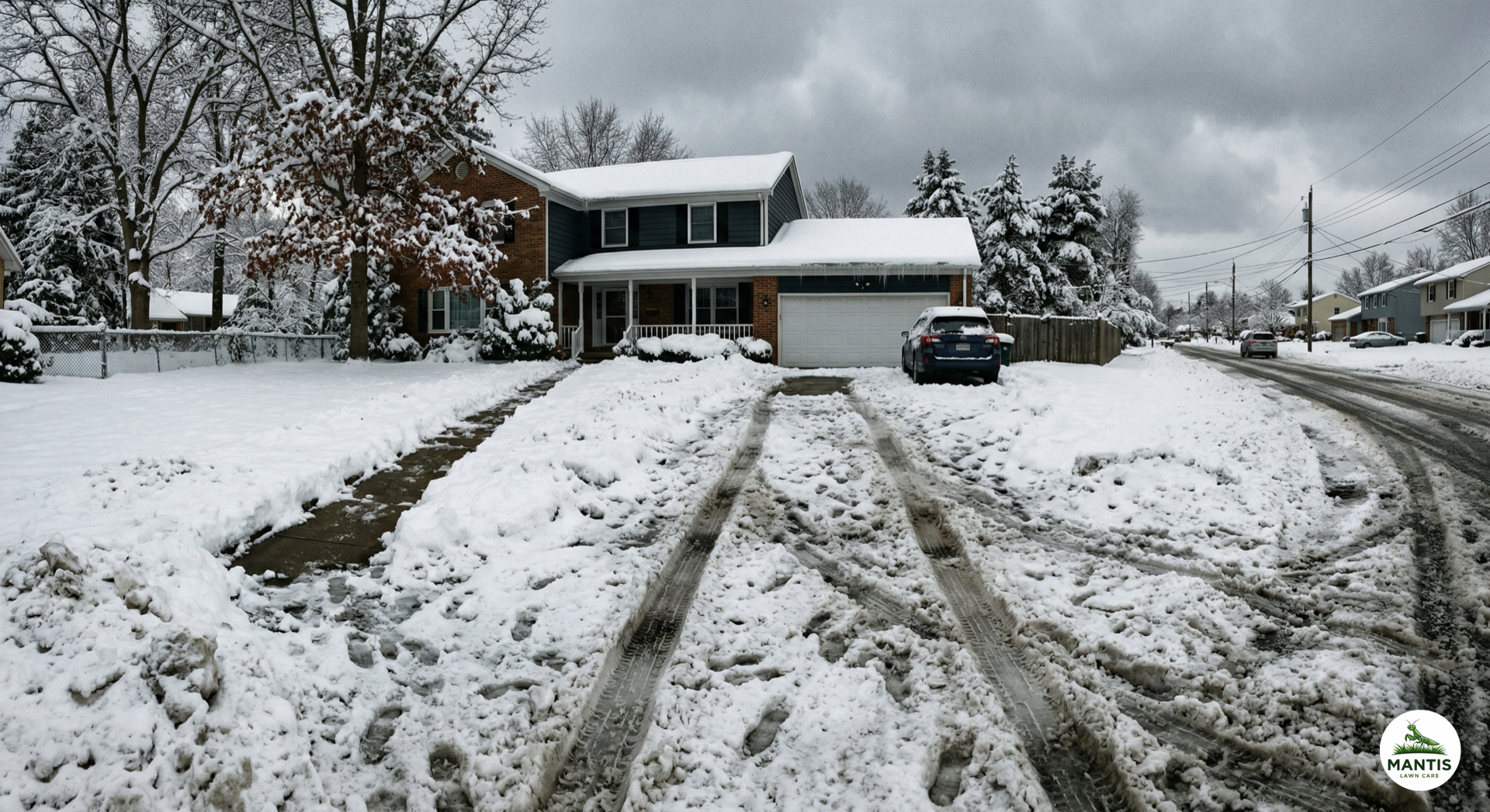 Unplowed snowy driveway before service